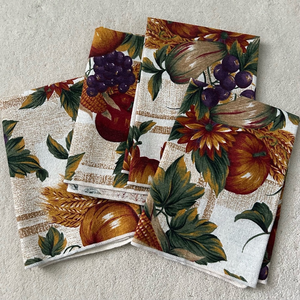 Bardwill Linens Fall Harvest Pumpkins Fruit Thanksgiving Set 4 Napkins NWOT